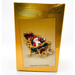2004 Hallmark Keepsake Club Plotting the Course Christmas Ornament Santa Sleigh